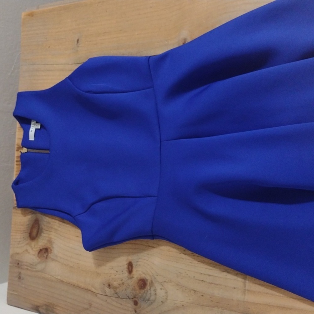 Milly Blue Fit & Flare Sleeveless Dress Exposed Goldtone Back Zip Size 8 - Picture 9 of 11